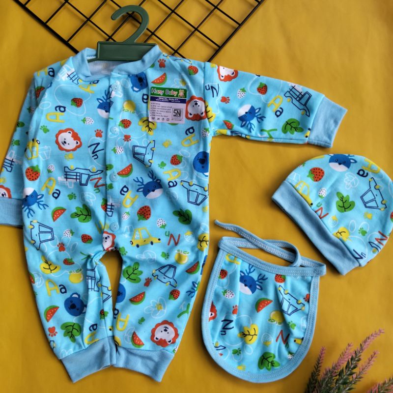 jumper set topi slabber bayi printing newborn 0-3 bulan free hanger