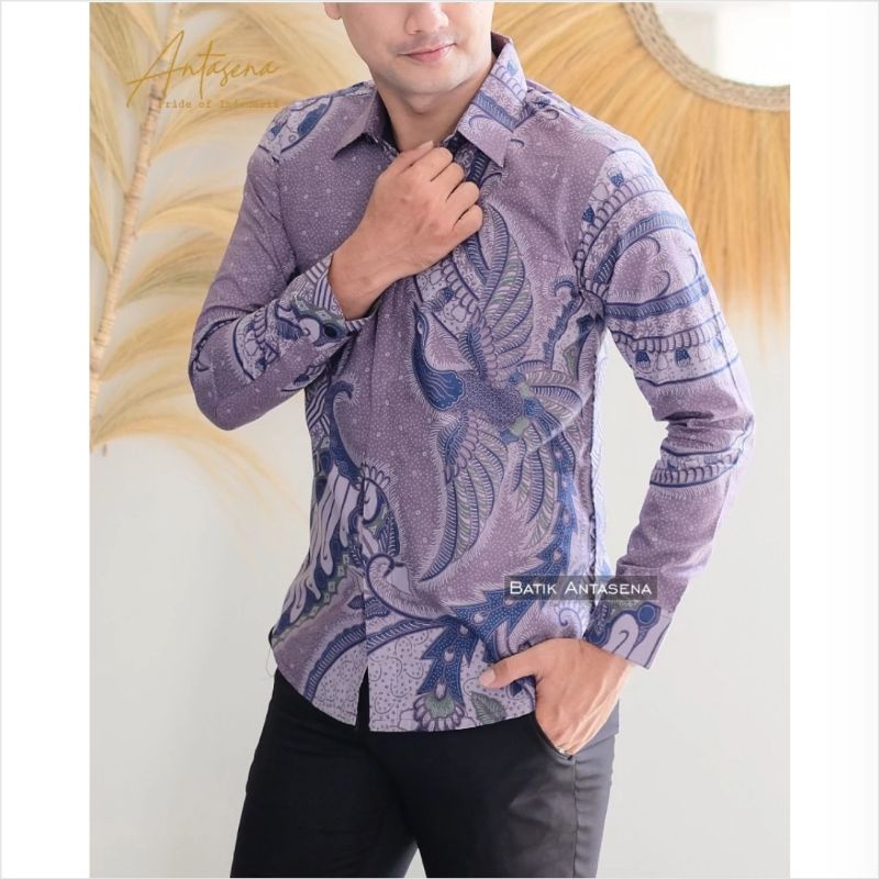 KEMEJA BATIK UNGU LAVENDER LILAC SOF batik pria lengan PANJANG PENDEK modern kemeja batik premium