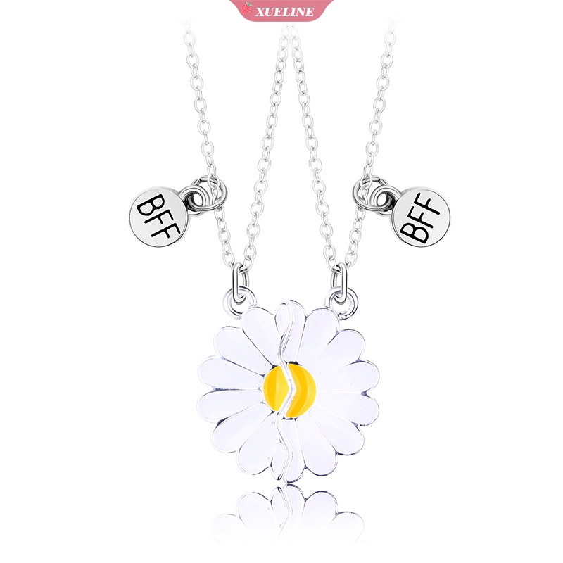 2pcs BFF Kalung Wanita Pecah Daisy Liontin Sahabat Kalung Fashion Pasangan Persahabatan Perhiasan Hadiah Anniversary [ZXL]