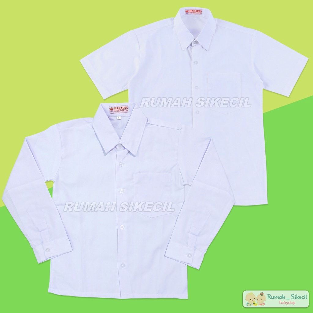 Baju Seragam Sekolah Kemeja Putih Polos Lengan Pendek Panjang Kemeja SD SMP SMA Kerja Putih Polos - 