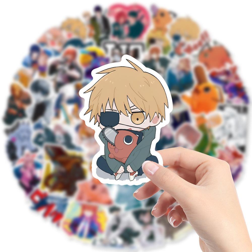 【 ELEGANT 】 Anime Chainsaw Man Stiker Graffiti Campur Scrapbook Koper Diary Stiker Handphone DIY Stiker Hias