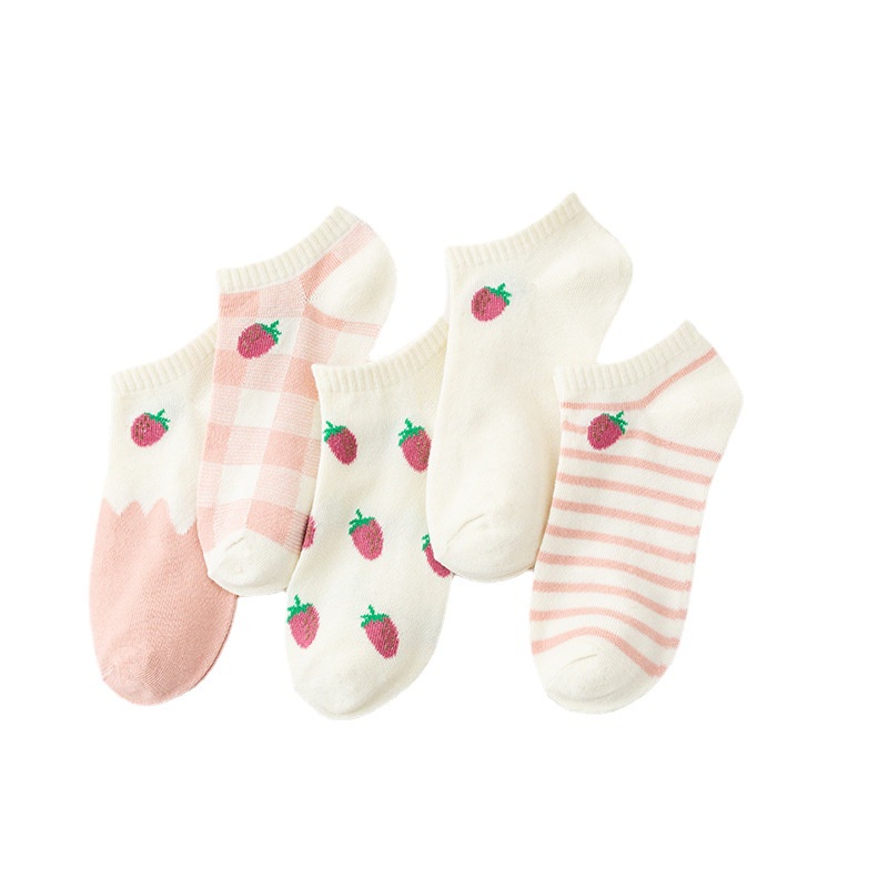 OVERFLOWS.ID  KAOS KAKI WANITA MOTIF STRAWBERRY KAOS KAKI GIRLY KARAKTER MURAH