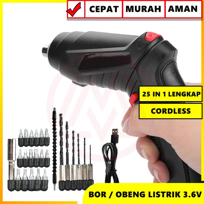 Cordless Portable Mesin Bor Listrik Cordless Tanpa Kabel Obeng Elektrik 47pc Screwdriver