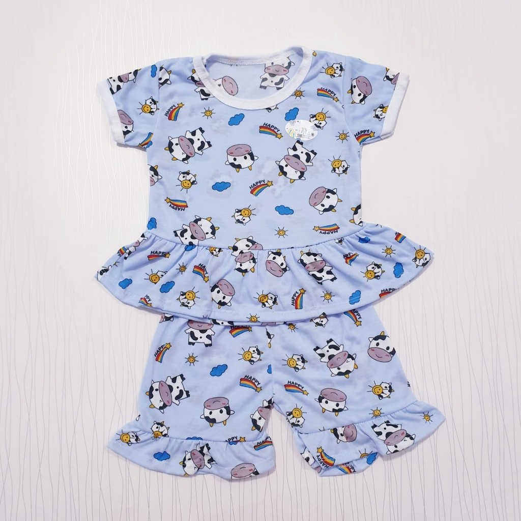 Setelan Anak Perempuan Celana Pendek Motif Full Print Baju Baby Gracia