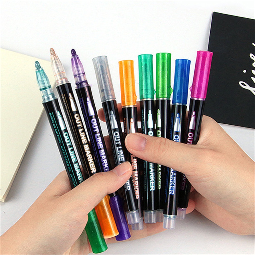 8pcs Ins Outline Shine Fluorescent Markers Pen Untuk Siswa Stationary DIY Painting Stabilo