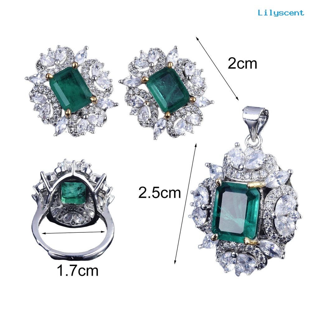 [LS] 1pc/1pasang Anting Menjuntai Semua Pertandingan Perhiasan Geometris Berlian Imitasi Dekorasi Persegi Panjang Cubic Zirconia Stud Earrings Pendant Ring Untuk Pernikahan