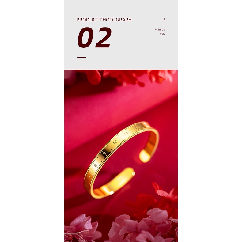 Goldkingdom Fashion Perhiasan Emas Asli Kadar 375 Bangkok Aksesoris Ready Stock Desain Menyenangkan Skala Gelang Berlapis Emas Kepribadian Gaya Adjustable Penggaris Gelang