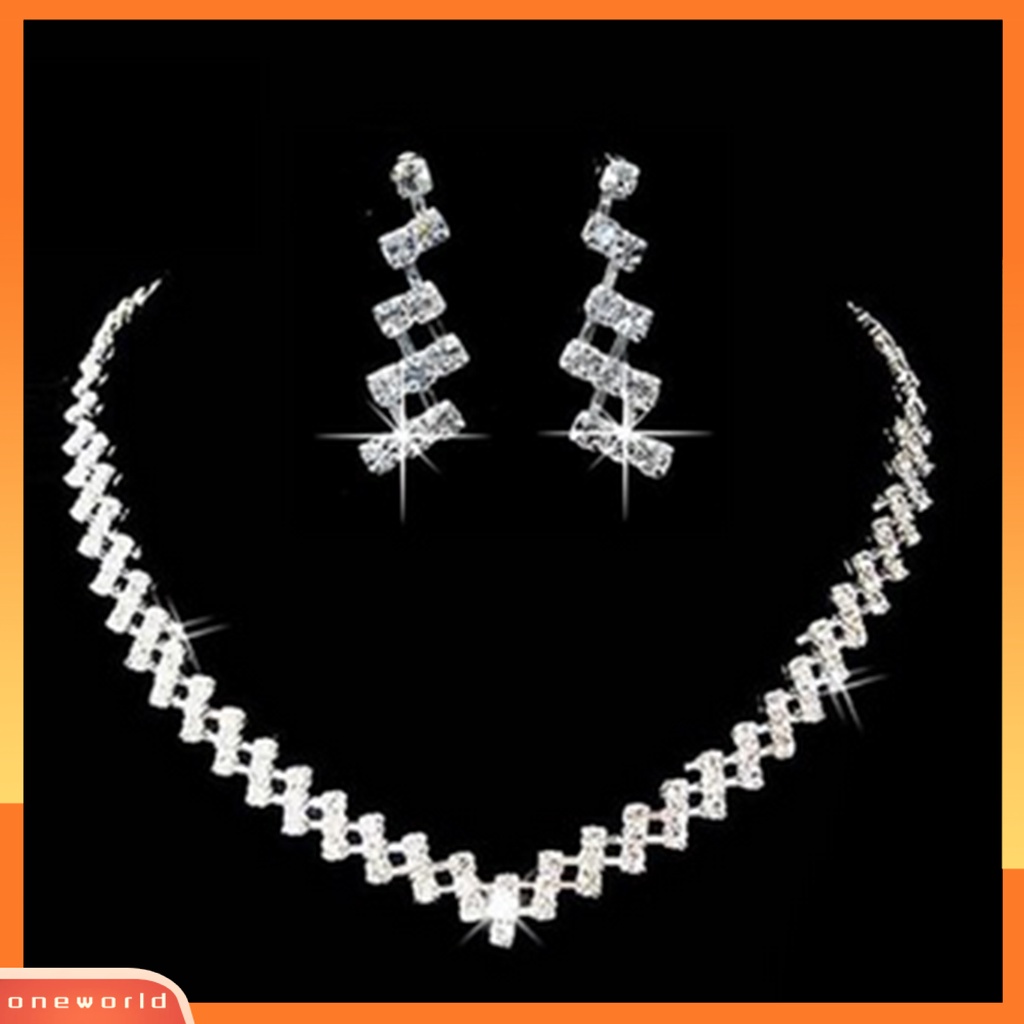 Set Perhiasan Pesta Prom Pernikahan Anting &amp; Kalung Krisa Berlian Buatan Diamante