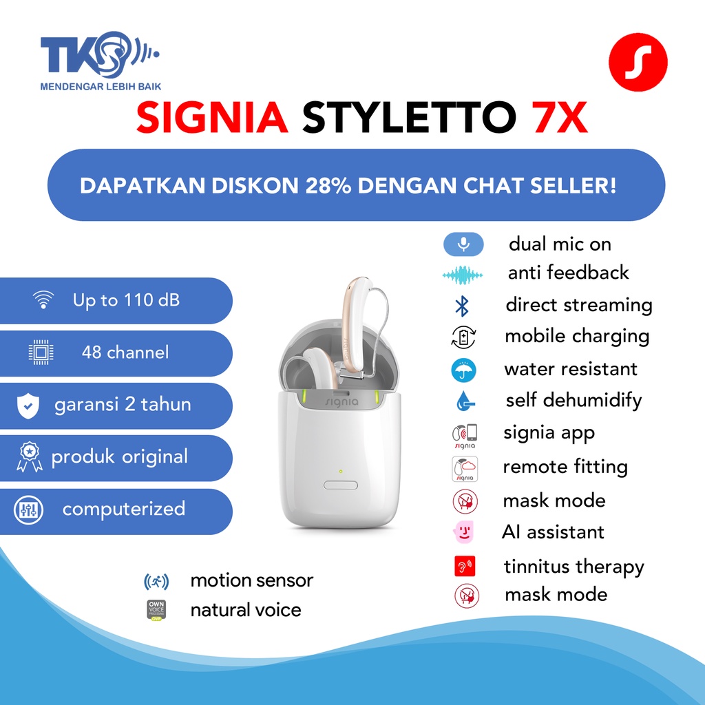 Alat Bantu Dengar Signia Styletto 7X Slim RIC 48 Channel Bluetooth