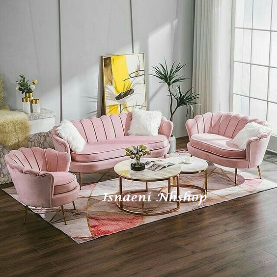 Nordic Modern Sofa Kerang Kaki Retro Set Ruang Tamu/Apartemen Ruang Tamu/Sofa Kain Nordic Ruang Gant
