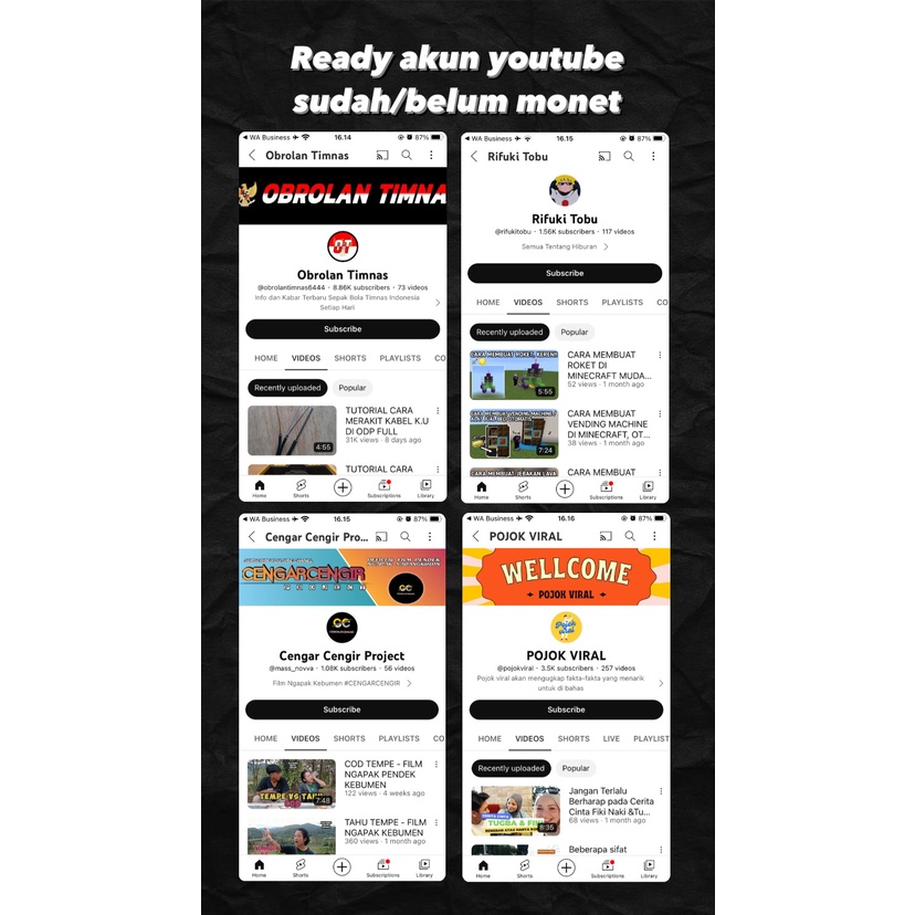 akun youtube sudah monet akunyoutube tua lawas paket monetisasi 1000 subscriber jual channel premium