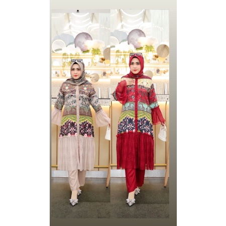 LAVIZA SET Tunik & Celana by Alcavella Size M - XXL - Stelan Baju Celana Maroon & Grey Wanita Muslim