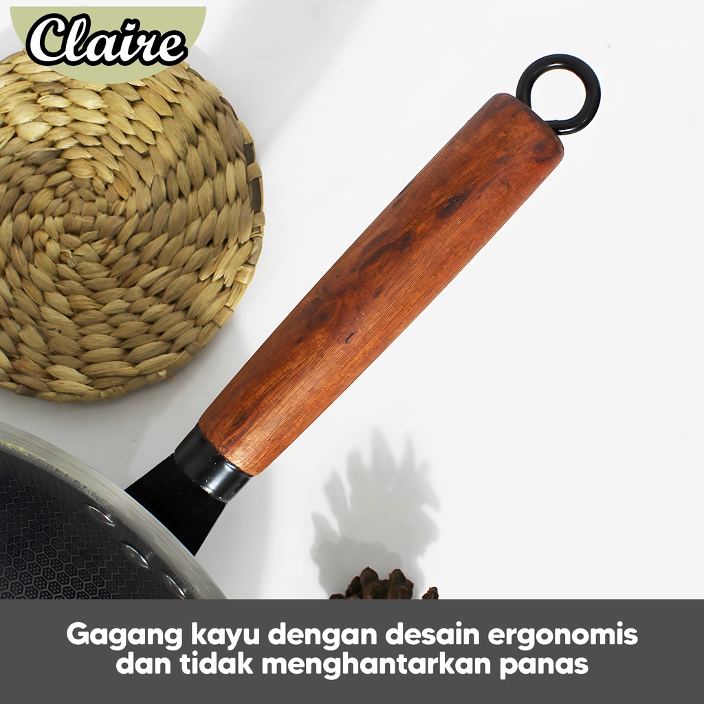 Wajan Wok Gagang Kayu Stainless Steel / Wajan Wok Tebal