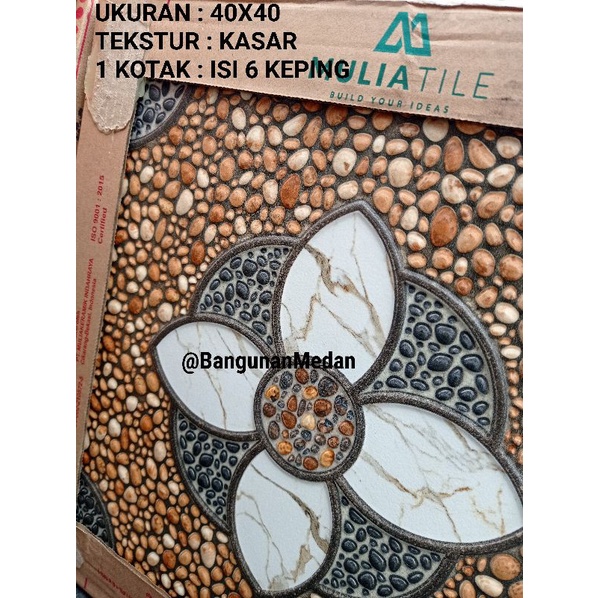 Keramik Mulia ceramics Lantai 40x40 KW 1 kasar batu batu motif bunga Coralito beige Grey Coklat Abu