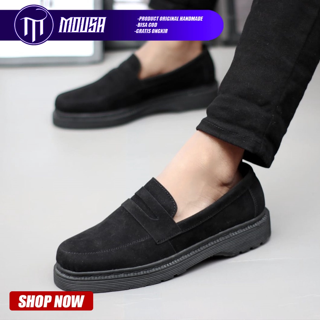 Sepatu Loafers Docmart Pantofel Formal Pria Hitam Mousa Baiki