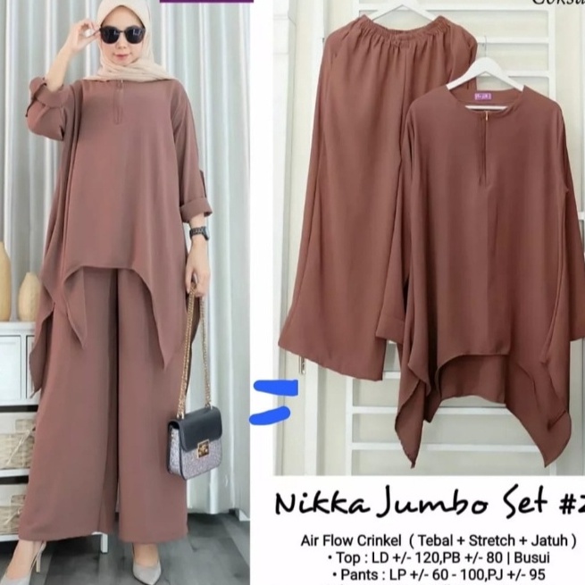 NIKA ONE SET/SETELAN WANITA JUMBO KEKINIAN/SETELAN CRINKLE AIRFLOW