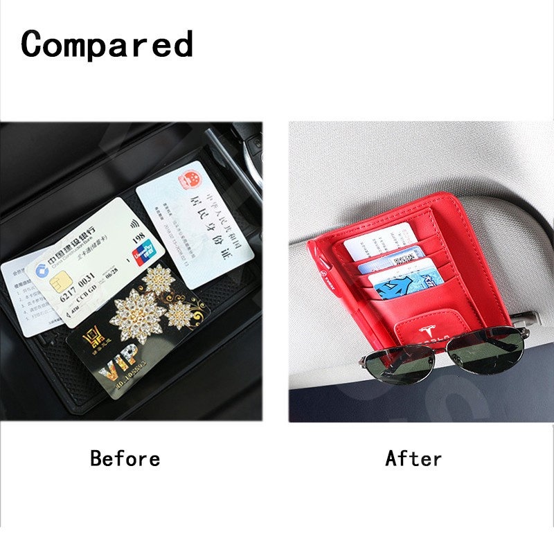 Car Sun Visor Card Organizer Tempat Klip Kacamata Hitam Kulit Untuk Tesla Model 3y S X