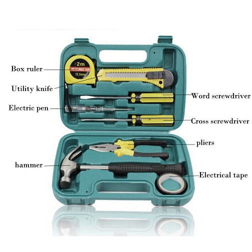 Toll Box Set 8 in 1 Kotak Repair Tukang Lengkap Alat Set Perkakas Palu Obeng Cutter Meteran