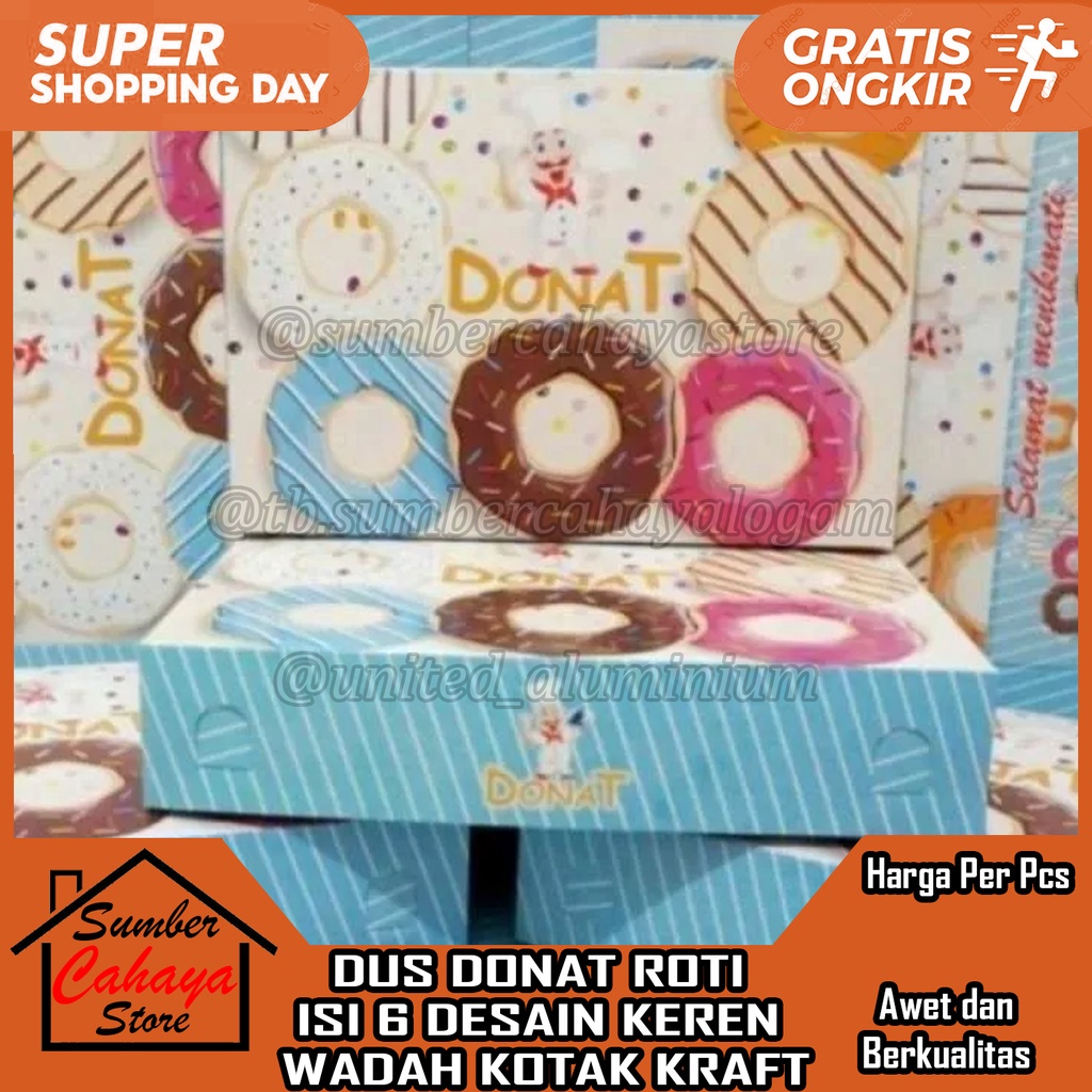 

DUS DONAT BOX KUE KEMASAN ROTI DONUT MOTIF KOTAK WADAH BOK BOKS KERTAS KRAFT ISI 6 PCS DONUTS BROWNIES