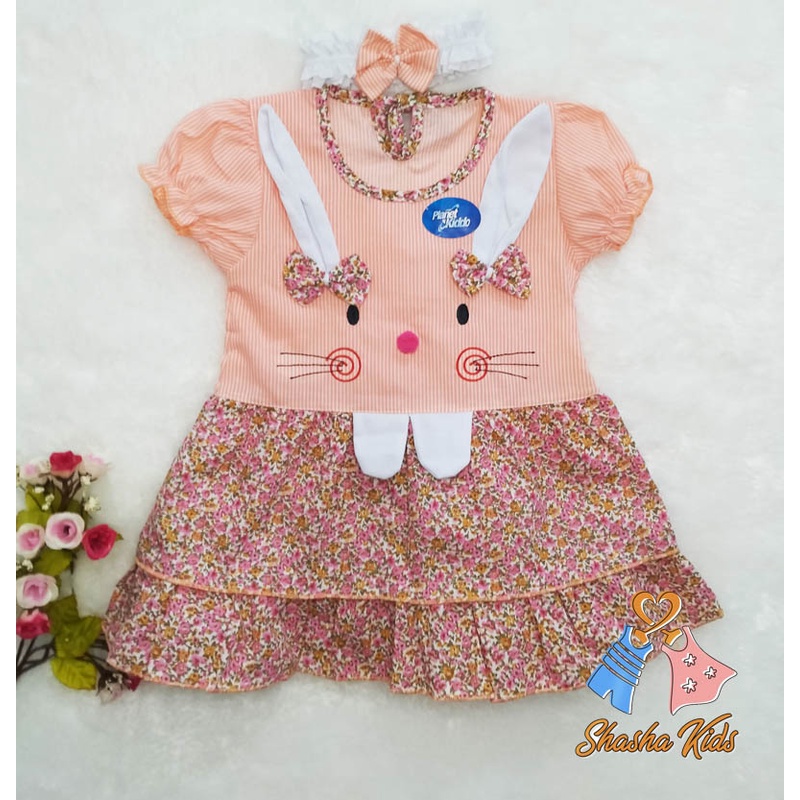 [S-030] Baju Bayi Perempuan /Dress Bayi Perempuan Planet Kids cantik Murah 0-6 bln Bonus BANDANA &amp; Celana dalam Bayi