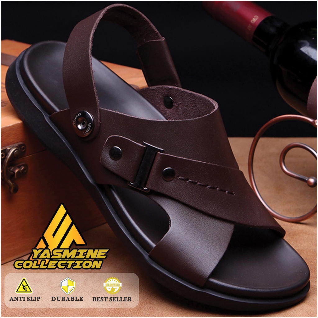 Sandal Pria Kulit Impor Asli Slipper Handmade Premium Open Toe Trending Terbaru