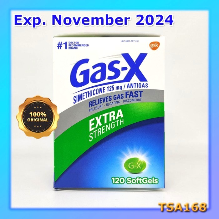 Gas-X Extra Strength 125 mg 120 Softgel GasX Bloating Angin Lambung