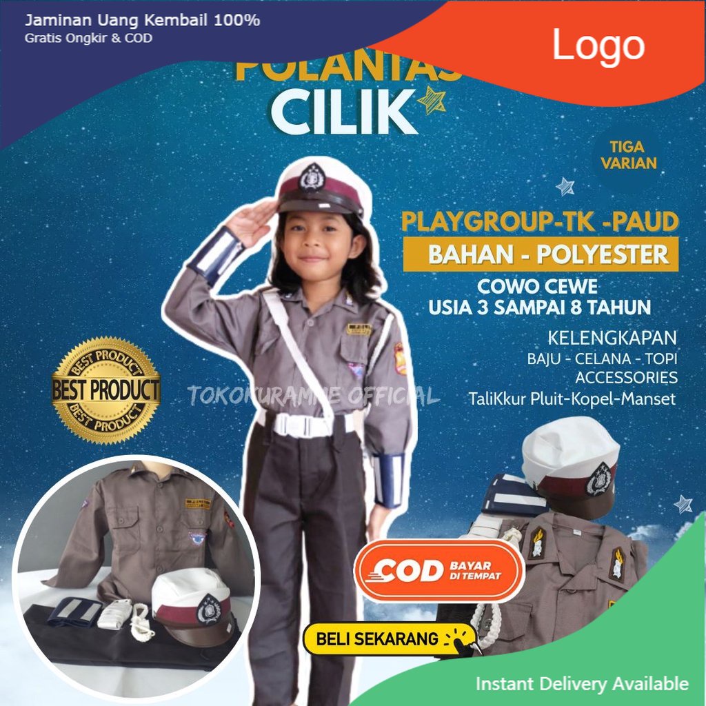 Baju Polisi Anak untuk Laki Laki Perempuan Polantas Polwan baju profesi anak Usia 5 Tahun TK size S