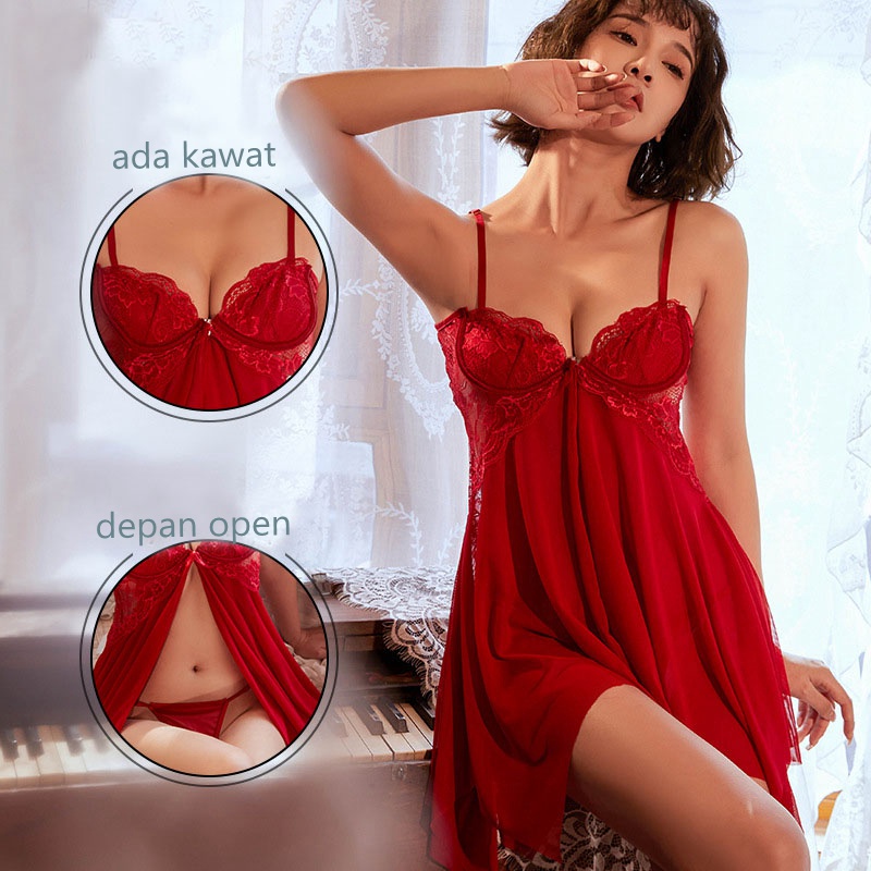 Lingerie Sexy Renda Baju Tidur Dress Babydoll Set Lingerie,ada kawat 3A530