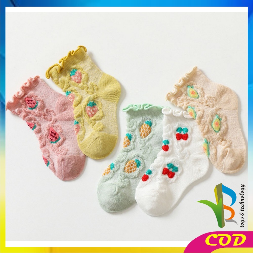 RB-P380 Kaos Kaki Anak Perempuan Karakter Buah Bunga dengan Aksen Ruffle Breathable / Kaus Kaki Renda Baby Kid Socks