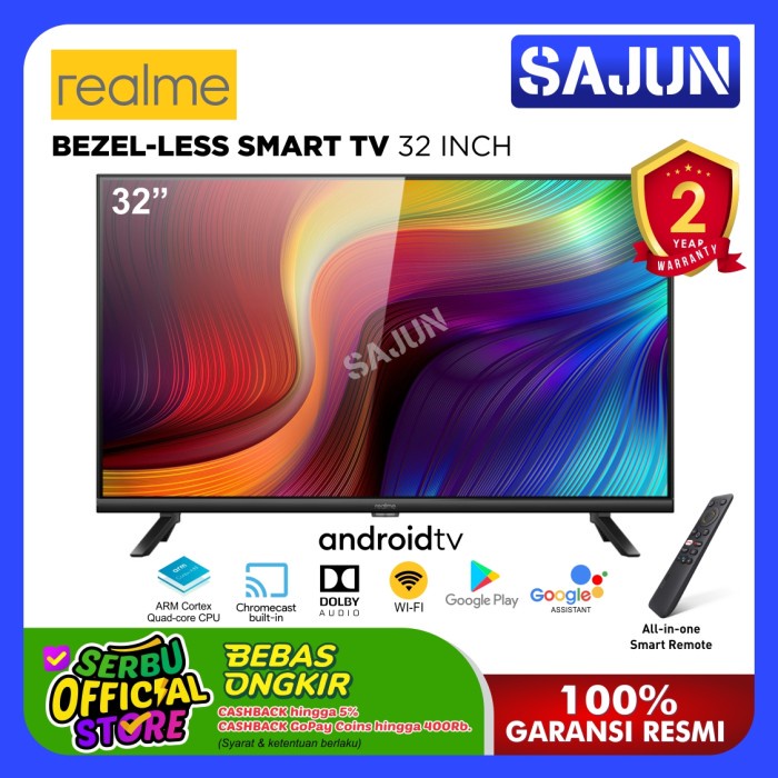 Realme Smart LED TV 32 Inch Bezelless Android TV Resmi Realme