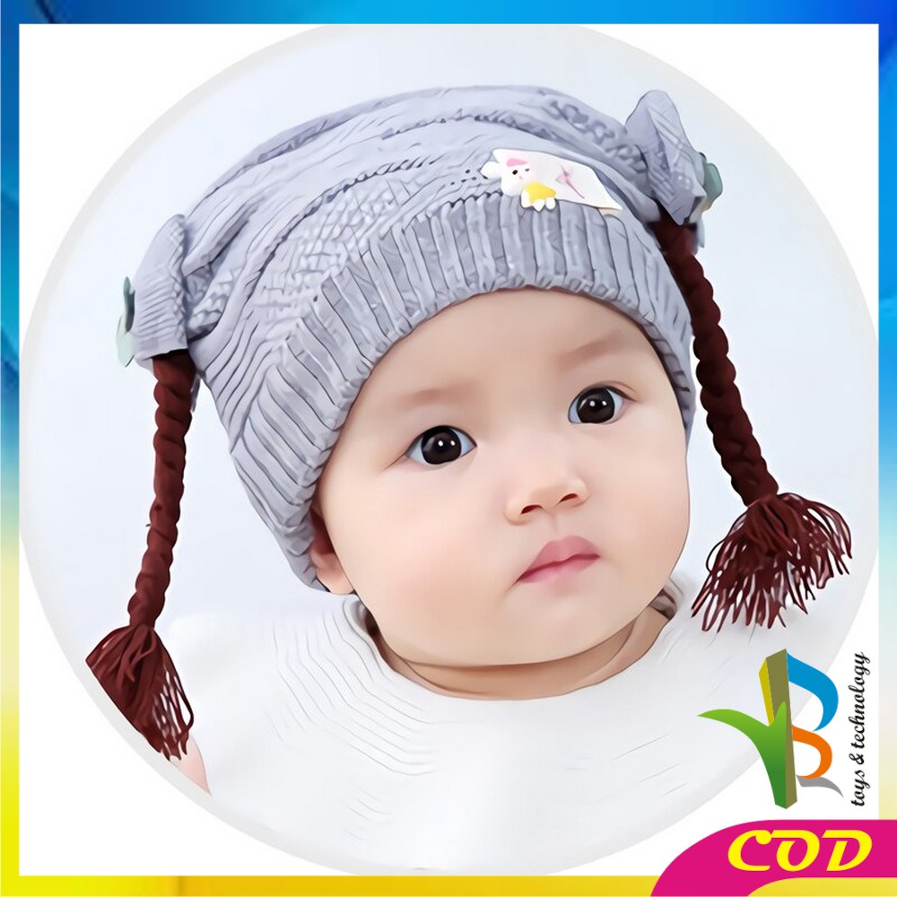 RB-P19-21 Topi Anak Perempuan Rambut Kepang / Topi Bayi Kupluk Rajut Imut Lucu / Baby Hat Wig Impor
