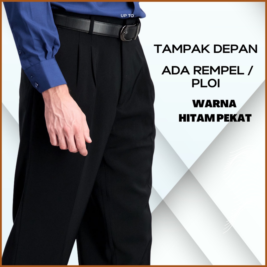 Celana Formal Pria Dewasa Semi Begi Bahan Kain Teflon Hitam Polos Panjang 27-44 Mewah Celana Kondang