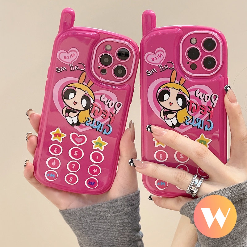 IPHONE Retro Vintage Personality Cellular Soft Case Kompatibel Untuk Iphone11 7 8 Plus 11 13 12 14 Pro Max XR X XS Max SE Cinta Hati Lucu The Powerpuff Girls Phone Shape Air Cushion Cover