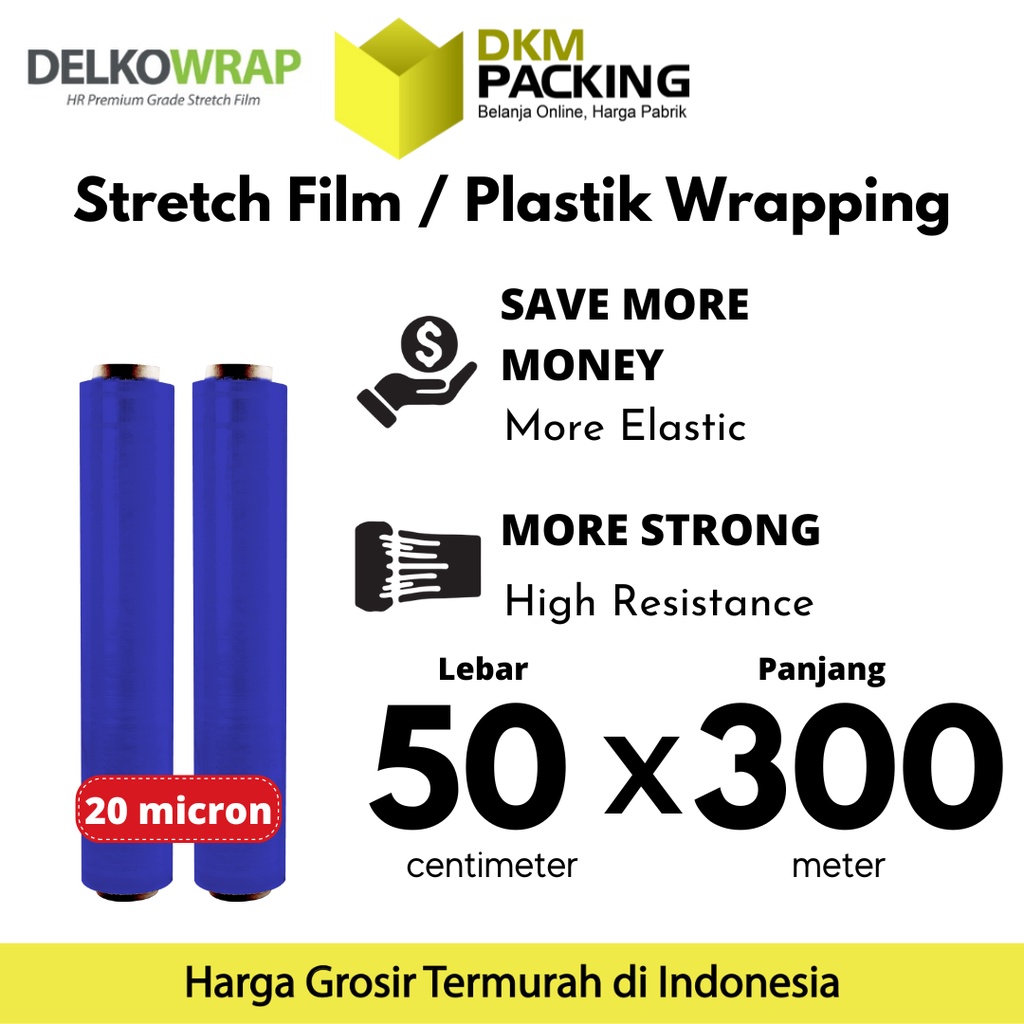 Plastik Wraping Stretch Film 50cm x 150m DELKOWRAP BIRU WRAPPING TEBAL PREMIUM TERMURAH / SATUAN