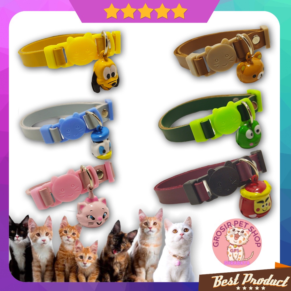 Kalung kucing Kitten bahan kulit lonceng karakter / kalung kucing anjing kelinci lucu / aksesoris kalung kucing