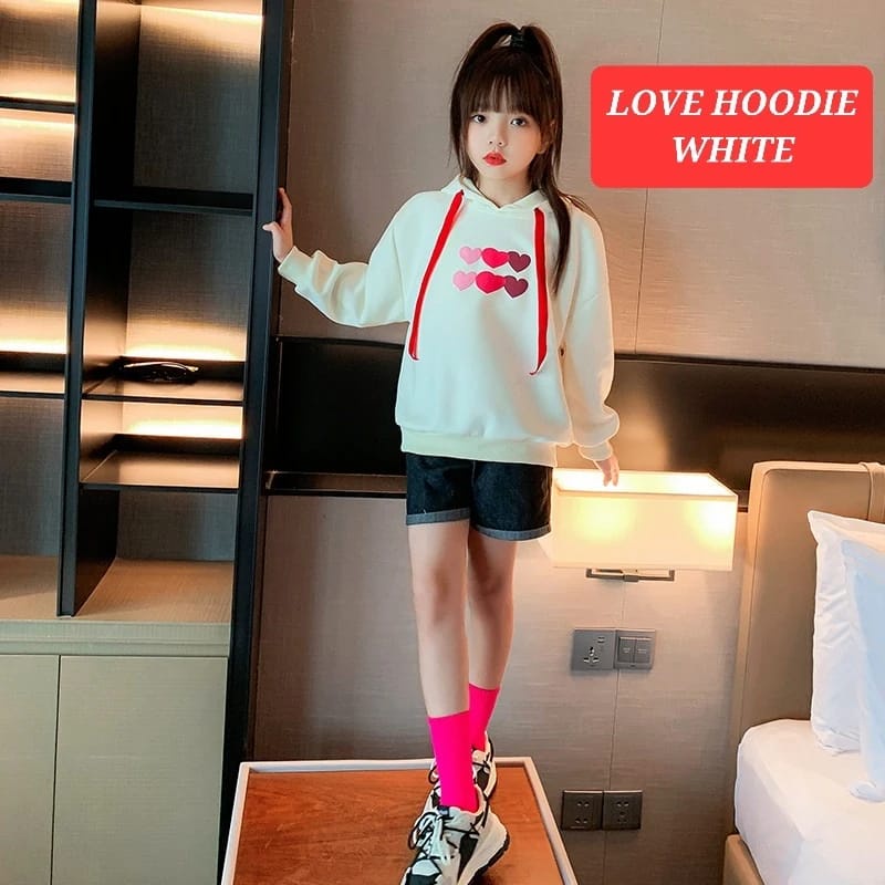 LOVE HOODIE TOP BAJU ATASAN SWETER SWEATER ANAK REMAJA PEREMPUAN FASHION KOREA IMPORT CEWEK