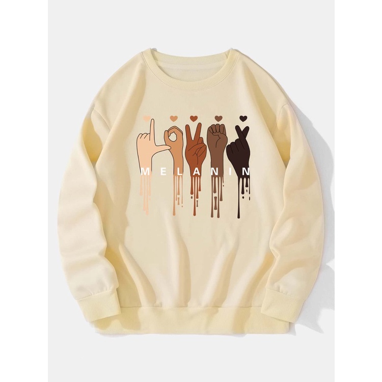 MELANIN HAND Sweatshirt Basic II Sweater Crewneck Print DTF II Sz M - XL Anak &amp; Dewasa ( Pria &amp; Wanita )