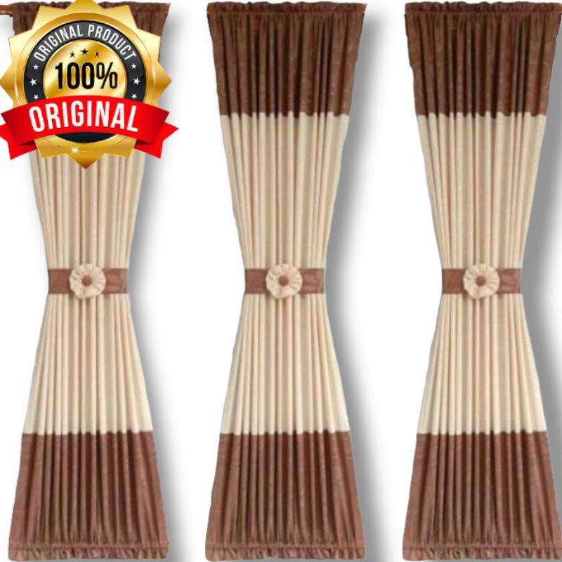 gorden kupu-kupu jendela minimalis modern terbaru bahan tebal kombinasi warna cokelat dan krem