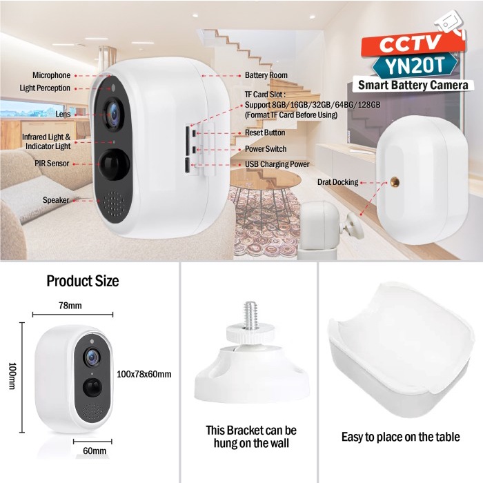 CCTV WiFi IP Camera dengan Batre, bebas kabel YN20T