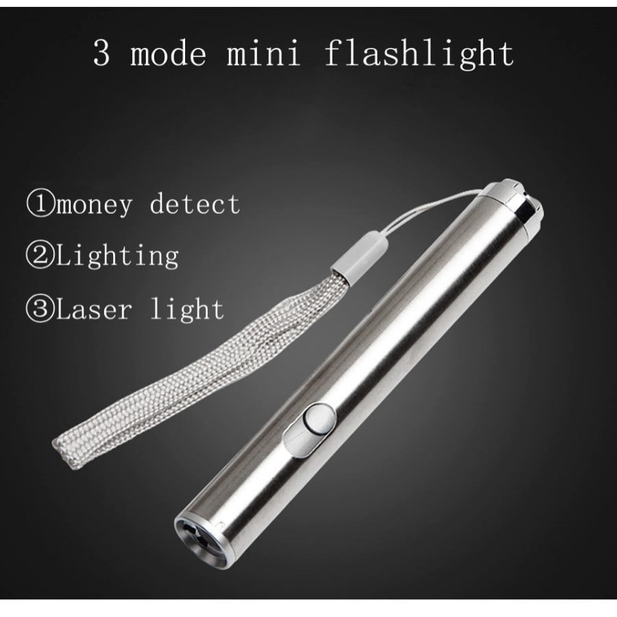 Senter 3 in 1 Mini Multifunction LED Laser UV USB Rechargeable ORI