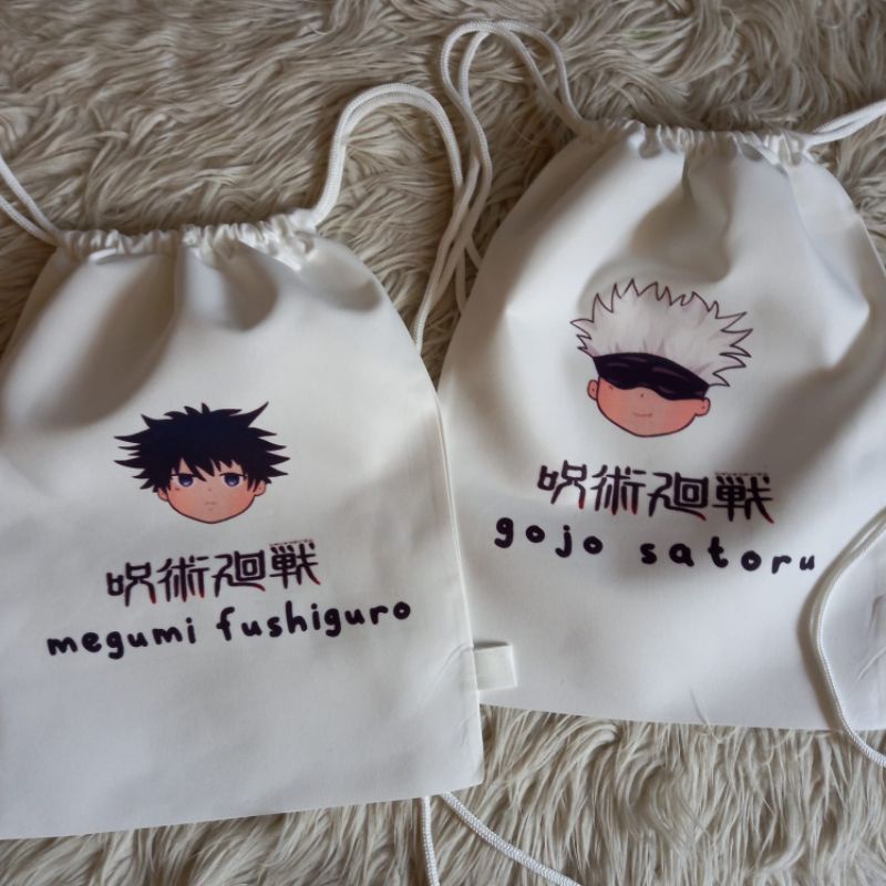 

Tas serut / string bag jujutsu kaisen gojo inumaki megumi tas gendong tas tali tas kanvas tas anime