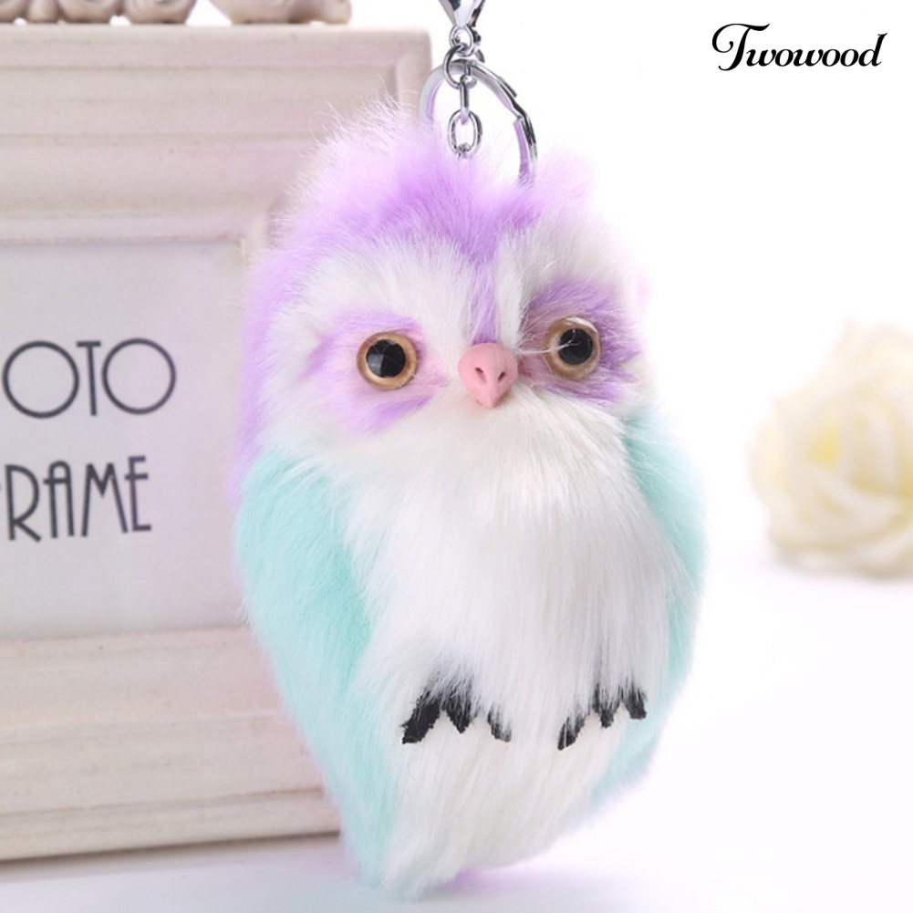 Twowood Cute Artificial Fur Fluffy Owl Pendant Keyring Gantungan Kunci Mobil Tas Gantung Dekorasi