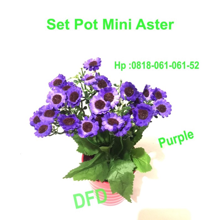 Unik Mini Aster Premium  Pot / Bunga Pajangan Artificial / Bunga Plastik Diskon
