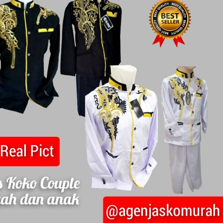 FREE ONGKIRBaju koko couple ayah dan anak Jasko Jas koko sarimbit kapel muslim motif bordir kuning H
