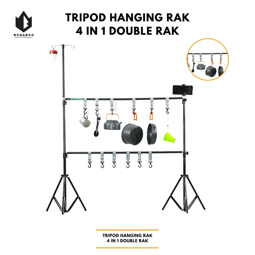 BOGABOO Tripod Hanging double Rack - Gantungan Trypod ALat Camping - Rak Cantolan Alat Masak - tripod handphone - tripod lampu