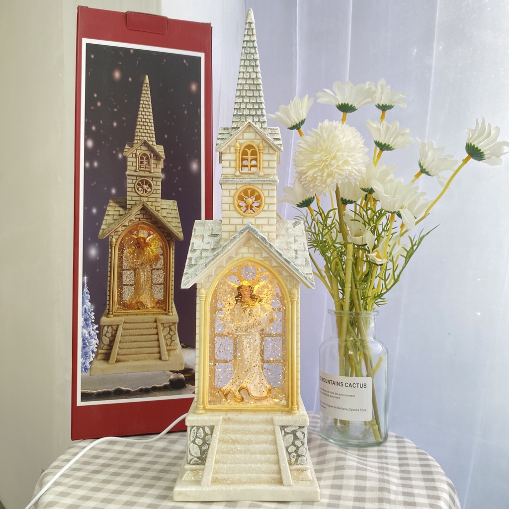 Lampu Pajangan Natal Snowball Kotak Dekorasi Musik Natal Lampu Lentera Chrismast santa Clause Glitter Hiasan Rumah
