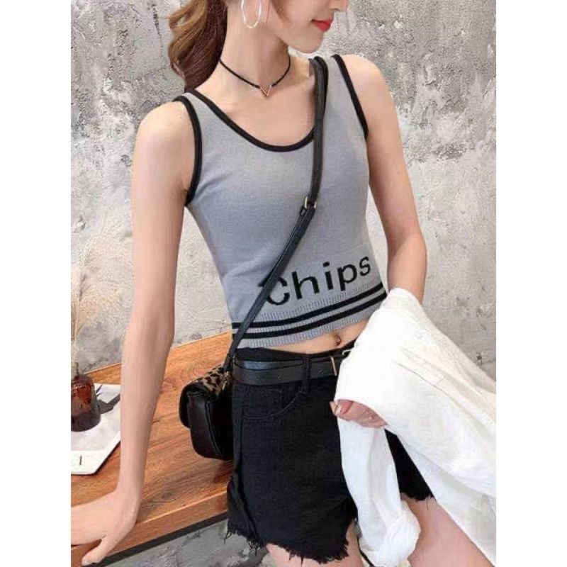 Tank top wanita (T4 Chip)crop top seamless bra/crop top sport bra u-neck chips