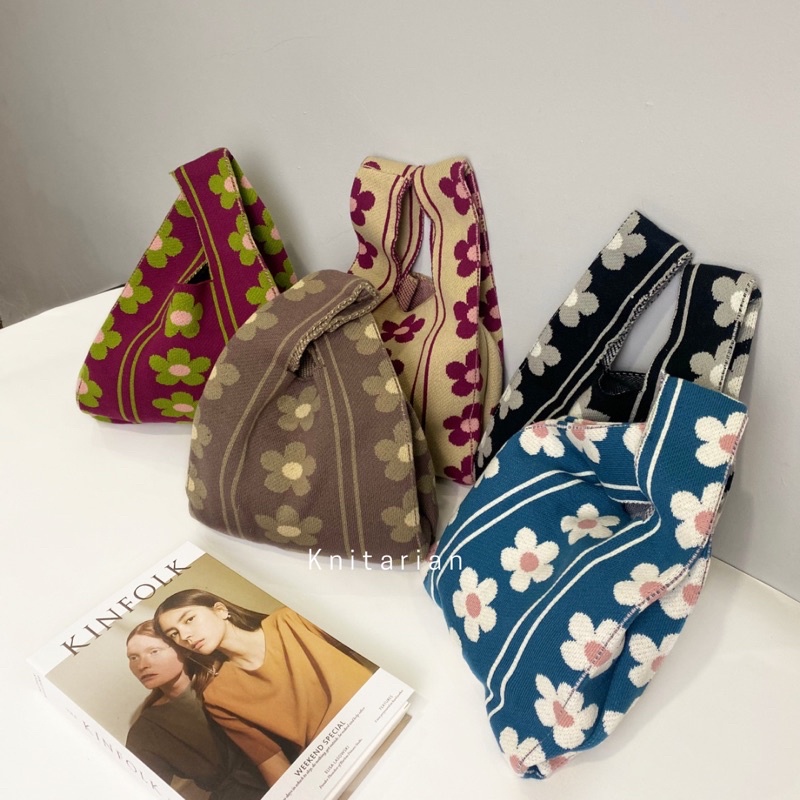 Jual KNITARIAN Ebra Knit Totebag Town Shell JUNE Checkered Korean