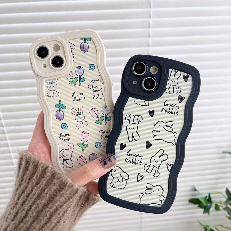 Flower Bunny Wave Soft Case OPPO Reno 5 6 7Z 8 A9 A5 A53 A33 A31 2020 A15 A15S A35 2021 A36 A76 A96 A57 A77 2022 F11 A83 A3S Realme C1 A7 A5S A12 A11K A55 A56 A55S 5G New Casing