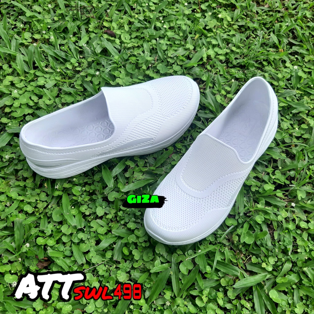 Sepatu Slip On Wanita Karet Anti Air Elastis Ringan Nyaman Empuk SWL 498 Super White Sepatu Perempuan Dewasa